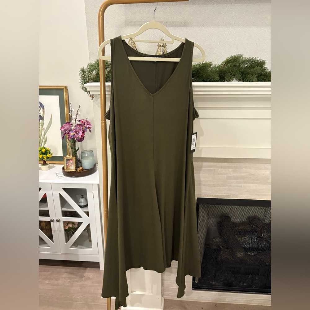 NWT Tiana B. Olive Green Shark Bite Swing Dress - Size XL - Picture 3 of 9